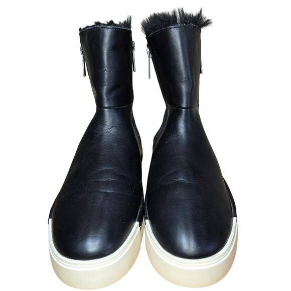 J/Slides NYC Leather Black Boots Platform Faux Fur Double Zip Waterproof 8.5 - Picture 4 of 8